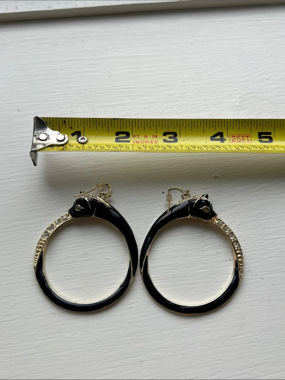 Black Enamel Panther Hoop Earrings with Gold Accents